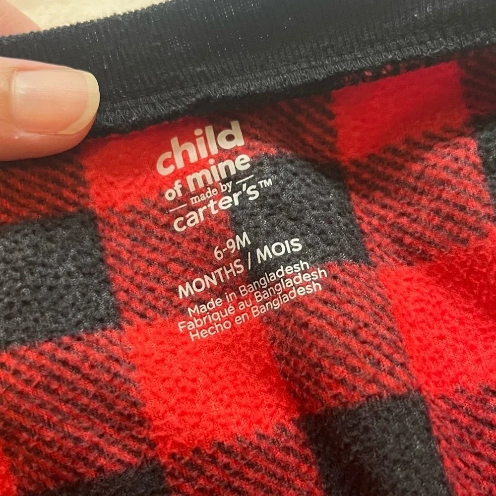Carter’s Buffalo Plaid Moose Footie Pajamas Sleeper & Sherpa Vest 6-9 Months